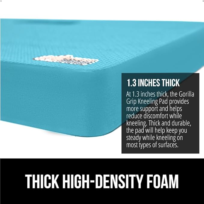 GORILLA GRIP Extra Thick Patent Pending Supportive Foam Kneeling Pad, 2 PK, Large Cushion Knee Pads for Gardening, Baby Bath, Dirt and Water Resistant, Workout, Garden Supplies, 17.5x11 Turquoise