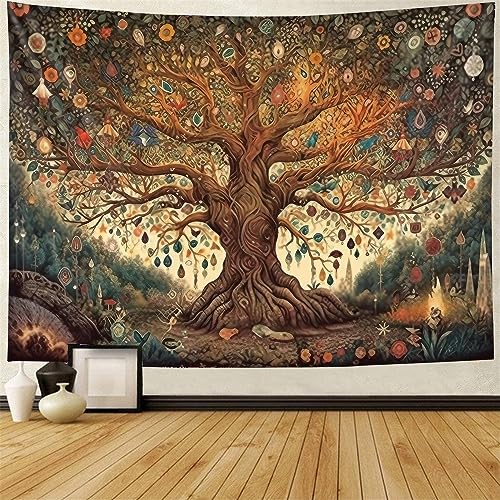MiniInTheBox Tree of Life Wall Hanging Tapestry Decor Large Tapestrys Mural Aesthetic Sun and Moon Backdrop Blanket Colorful Tree Spiritual Wall Decor Ceiling Living Room Dorm Party - size: 119"L x 71"W