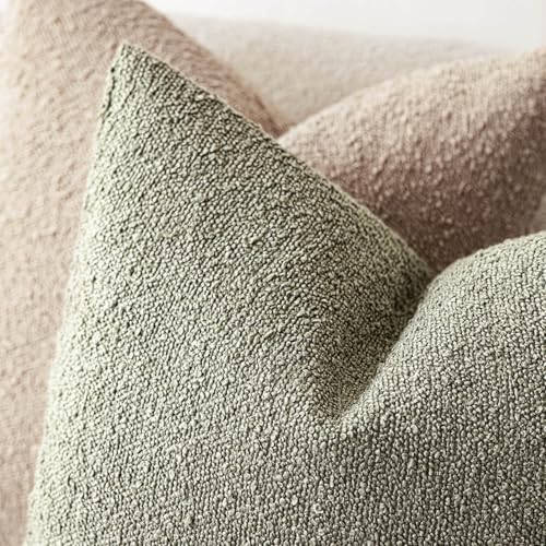 Foindtower Set of 2, Decorative Textured Boucle Throw Pillow Covers Accent Solid Pillow Cases Neutral Soft Couch Cushion Case for Chair Sofa Bedroom Living Room Home Decor 16x16 Inch Dirty Sage Green - color: Desert Sage Green, size: 16" x 16" (Pack of 2)