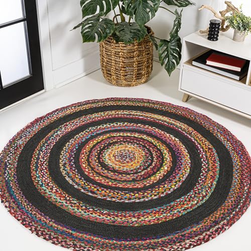 JONATHAN Y Abyss Braided Jute Red/Multi 5' Round Indoor Area Rug, Bohemian, Classic, Coastal, Easy-Cleaning for Living Room, Bedroom, Kitchen, Pet Friendly, Non-Shedding (RNF117A-5R) - color: Red, size: 5' (Round)