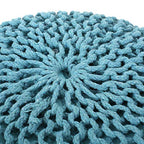 Nahunta Knitted Round Pouf - Cotton - Aqua - color: Aqua