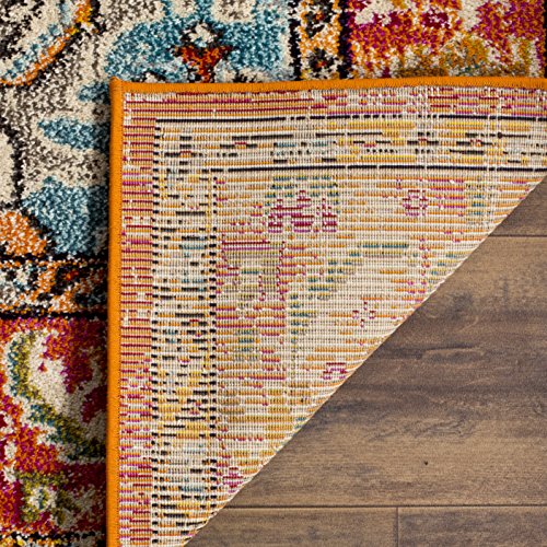 SAFAVIEH Monaco Collection Area Rug - 2'2" x 4', Orange & Light Blue, Non-Shedding & Easy to Clean, Distressed Medallion Design, Ideal for Front Door, Kitchen, Entryway, Accent Space (MNC243H) - color: Orange/Light Blue, size: 2'2" x 4' (Rectangular)