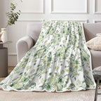 Green Floral Throw Blanket, Botanical Floral Blanket, Soft, Flannel, Warm, Boho Floral Bed Blanket All Season Floral Throw Blanket for Couch Bedroom Living Room 60X70 Inch