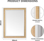 Rectangle Rattan Mirror, 30"x40" Rattan Wall Mirror for Bathroom, Large Farmhouse Wooden Mirror with Handmade Wicker Frame, Decorative Boho Mirror for Nursery Bedroom Living Room Entryway White