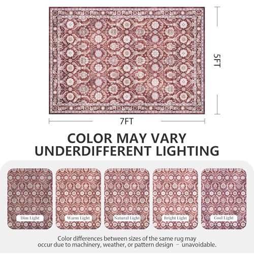 5x7 Area Rugs, Soft Non Slip Low Pile Washable Rug, Boho Modern Rug for Living Room, Bedroom, Dining Room, Red - color: Red, size: 5' x 7' (Rectangular)