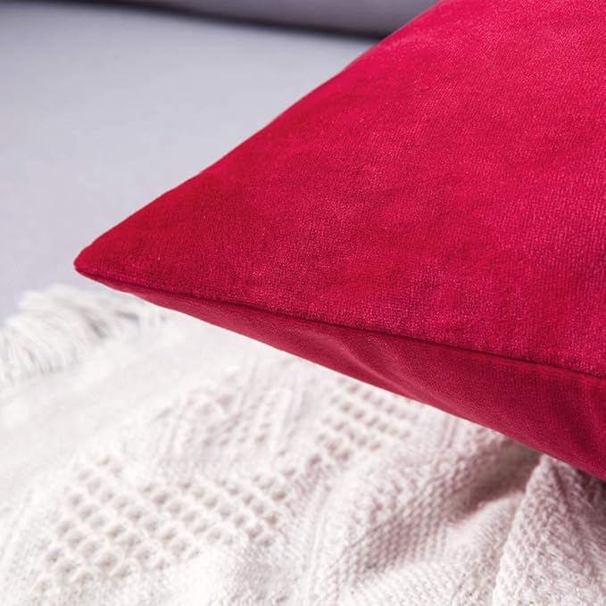 MIULEE Pack of 2 Velvet Pillow Covers Decorative Square Pillowcase Soft Solid Cushion Case Home Decor for Couch Sofa Bedroom Car 16x16 Inch Red
