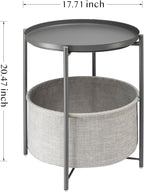 danpinera Round Side Table with Fabric Storage Basket, Metal Side Table Small Bedside Table Nightstand with Removable Tray Top for Living Room, Bedroom, Nursery, Laundry, Gray