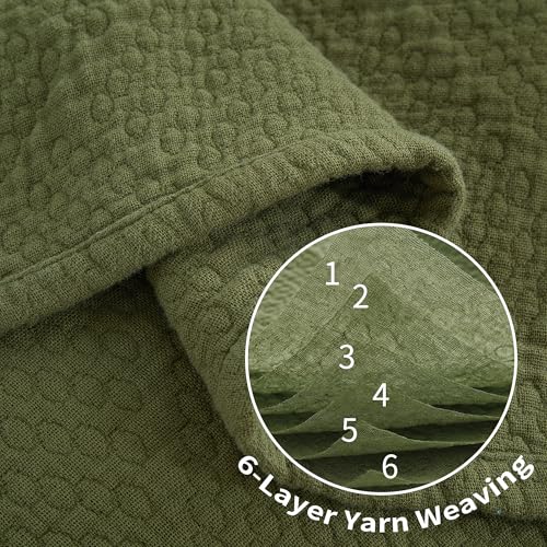 Premium 100% Cotton Blanket – All-Season Soft Breathable Bed Blanket for Queen Size – Lightweight Stylish Textured Throw for Bed– Giftable Cozy Bedding - color: Green, size: Queen(80" x 90")