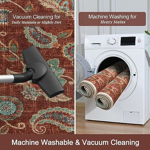 Morebes Floral Area Rug,2x3 Entryway Rug Non Slip, Washable Kitchen Rug Small Door Rugs for Entryway Indoor,Non Shedding Paisley Throw Carpet for Bedroom Bathroom Laundry Room, Red - color: Red, size: 2' x 3' (Rectangular)
