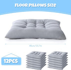 Geetery 12 Pcs Floor Pillows for Classroom Bulk Square Seating Cushions for Floor Chair School Kindergarten Reading Corner, 15.7'' Large Thick Meditation Cushions Yoga Nursery Daycare (Grey)