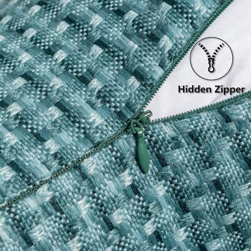 Kevin Textile Outdoor Waterproof Throw Pillow Covers Pack of 2 Weaving Texture Water Resistant Outside Decorative Cushion Covers for Garden Patio Tent Balcony Bench Couch Sofa 16x16 Inch, Teal - color: Teal, size: 16" x 16" (Pack of 2)