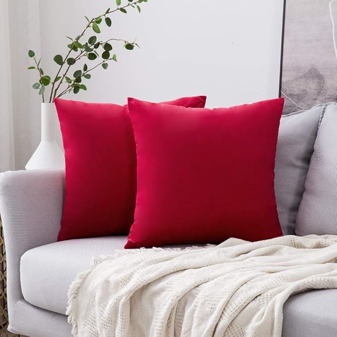 MIULEE Pack of 2 Velvet Pillow Covers Decorative Square Pillowcase Soft Solid Cushion Case Home Decor for Sofa Couch Bedroom Car 20x20 Inch Red