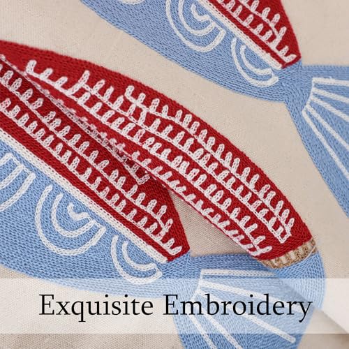 LUOYEHK Summer Embroidered Throw Pillow Covers 18x18 Inch Pack of 2 Coastal Canvas Beach Cushion Covers for Couch Sofa Bed Living Room (Red Fish) - color: A Pair of Seahorses