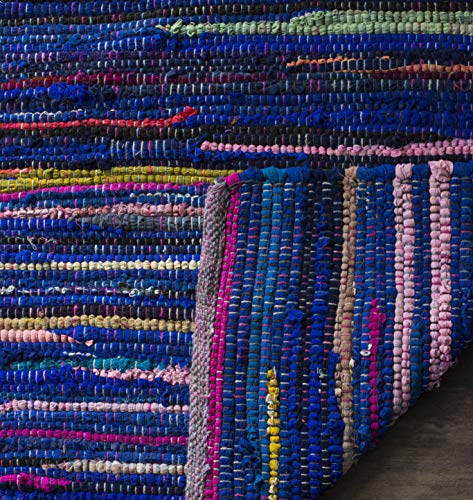 SAFAVIEH Rag Rug Collection Accent Rug - 3' x 5', Blue & Multi, Handmade Boho Stripe Cotton, Ideal for High Traffic Areas in Entryway, Living Room, Bedroom (RAR240B)