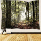 DZGlobal Forest Pathway in the Misty Mountain Tapestry Wall Hanging Art Nature Landscape Tapestries 60W X 40L Inch Home Decor for Living Room Bedroom Kitchen Dorm Green