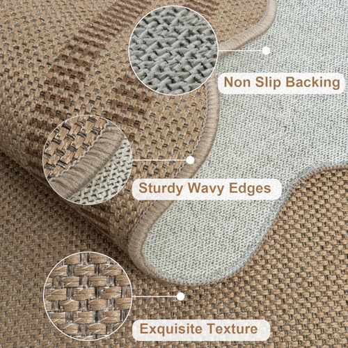 Easy Jute Outdoor Mats for Front Door, 2x3 Small Washable Kitchen Rugs, Farmhouse Brown Throw Rug Non Slip Indoor Outdoor Carpet for Entryway Porch Foyer - color: Brown Geometric-2, size: 2'x3' (Rectangular)