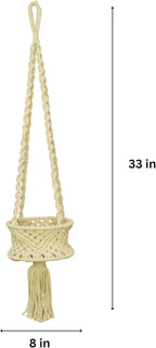 Handmade Macrame Cotton Plant Hanger, from Uttar Pradesh, India | Boho Hanging Planter | Indoor Outdoor Plant Holder | Décor Accent for Home, Balcony, Living Room | 33x8 in (Off White)