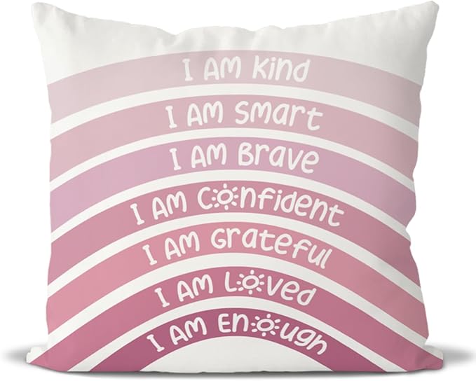 QIYUHOY Boho Rainbow Classroom Throw Pillow Covers,Preppy Pink Classroom Decor,Book Center Calming Corner Playroom Decor Pillow Case,Pink Pillow Cover,18x18 Inch Pillowcase