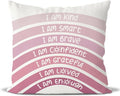 QIYUHOY Boho Rainbow Classroom Throw Pillow Covers, Book Center Calming Corner Playroom Decor Pillow Case, Pink Pillow Cover, I Am Kind Smart Brave Confidence 22x22 Inch Pillowcase(Pink)