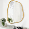 Gold Asymmetrical Mirror Large 20"x16" Irregular Oval Wall Mirror Modern Wood Frame Unique Shape Wall Mounted Vanity Artistic Mirror Decorative for Living Room Bedroom Bathroom Entryway