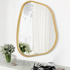Gold Asymmetrical Mirror Large 20"x16" Irregular Oval Wall Mirror Modern Wood Frame Unique Shape Wall Mounted Vanity Artistic Mirror Decorative for Living Room Bedroom Bathroom Entryway