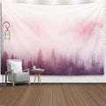 EMMTEEY Misty Forest in Pink Mist at Sunup Wall Tapestry - 60X40 Hanging Wall Art for Bedroom Living Room
