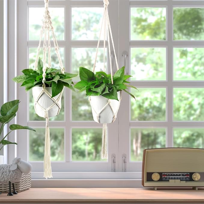 Hanging Planter for Indoor Plants,Macrame Plant Hanger,Plant Hanger,Hanging Plant Holder,Plant Hangers,Plant Holder,Plant Hangers Indoor (2 Ivory)