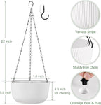 Set of 2 White Hanging Planters for Outdoor Indoor Plants, 12 Inch Self-Watering Hanging Plant Pots with Drainage Hole & Plug (Hooks)