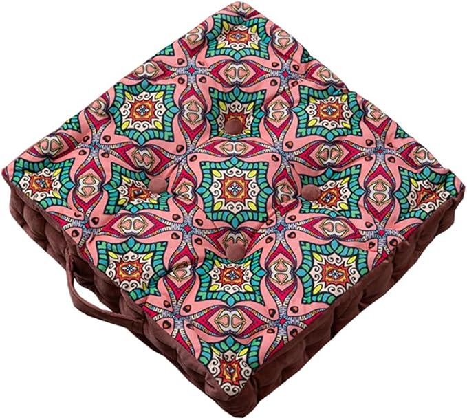 LINGXIYA Floor Pillow,Bohemian Cushion,Tatami Floor Cushion Mat,Tufted Pillow Seat Chair Pad for Yoga Meditation Living Room Balcony,15.7"x15.7"x3.5",Pink