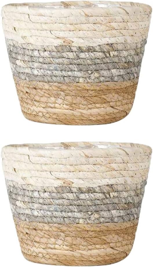 Operitacx Handmade Sea Grass Plant Basket 2 Pack Decorative Flower Holder Baskets for Home