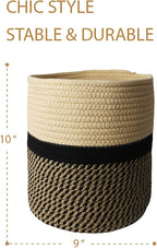 Decorative Baskets for Plants| 9- & 11-inch Pots for Indoor Plants | Floor Planter Pot Cover | Rope Plant Basket for Indoor (Small 9" Round, Tan/Black)