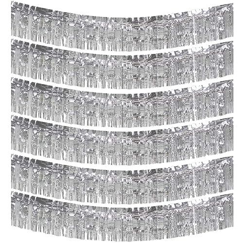 6 Packs 10 Feet Foil Fringe Garland Metallic Foil Tinsel Fringe Garland Wall Hanging Fringe Banner for Parade Floats, Wedding, Christmas，Birthday Party Halloween Decor (Silver) - color: Foil Fringe Garland-silver