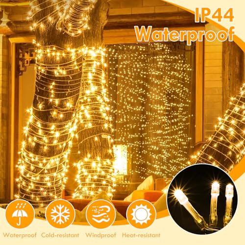 180FT 500LED Extra-Long String Lights Indoor Outdoor Clear Wire, Warm White Christmas String Lights, Plug in Twinkle Fairy Light With Timer and Memory For Wedding Patio Tree Yard Christmas Decorations - color: Warm White, size: 500LED
