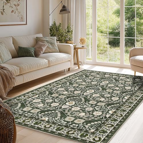 Area Rug 4x6 Washable Rug Green Vintage Traditional Floor Cover Foldable Thin Retro Accent Indoor Non Slip Carpet Floral Print Mat Bedroom Living Room Machine Rugs Boho Rug ‎4'x 6' - color: Green, size: 4'x6'