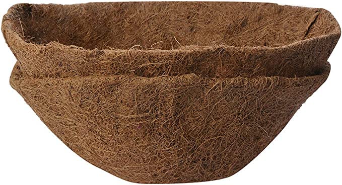 Pack of 2 pcs 16 Inch Half Round Coco Liners Hanging Basket 100% Natural Replacement Coconut Fiber Liner for Garden Flower Pot Vegetables Herbs - size: 16 Inch Half Round