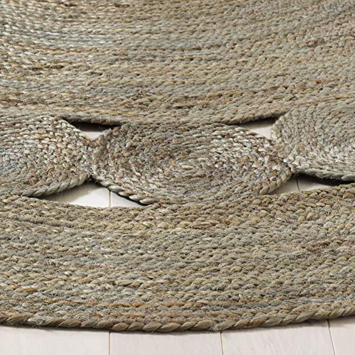 SAFAVIEH Area Rug 4' Round - Natural Fiber Collection - Grey, Handmade Jute, Boho Farmhouse Braided Design (NF364C) - color: Grey, size: 4' (Round)