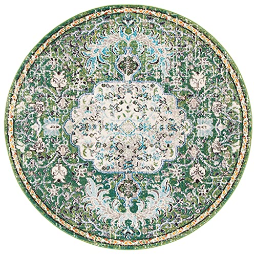 SAFAVIEH Madison Collection 3' Round Green / Turquoise MAD447Y Boho Chic Medallion Distressed Non-Shedding Dining Room Entryway Foyer Living Room Bedroom Area Rug - color: Green/Turquoise, size: 3' (Round)