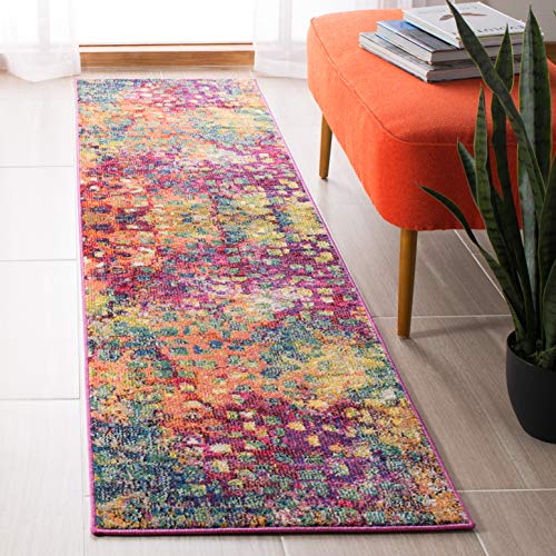 SAFAVIEH Madison Collection Runner Rug - 2'2" x 12', Fuchsia & Gold, Boho Abstract Distressed Design, Non-Shedding & Easy Care, Ideal for High Traffic Areas in Living Room, Bedroom (MAD425D) - color: Fuchsia/Gold, size: 2'2" x 12' (Runner)