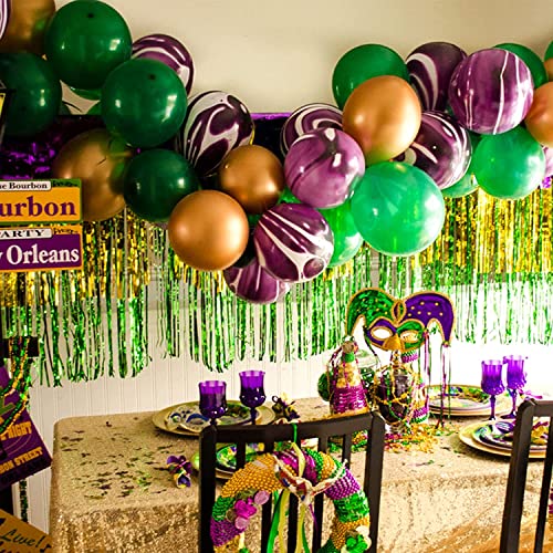 6 Pack 10 Feet Mardi Gras Foil Fringe Garland Metallic Tinsel Streamers Banner Wall Hanging Backdrop Banner for Parade Floats, Valentine's Day, Wedding, Birthday Party Decorations Gold Green Purple - color: Gold Green Purple