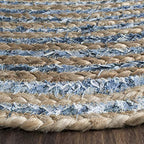 SAFAVIEH Cape Cod Collection Area Rug - 6' Round, Natural & Blue, Handmade Flat Weave Jute, Ideal for High Traffic Areas in Living Room, Bedroom (CAP250A) - size: 6' (Round)