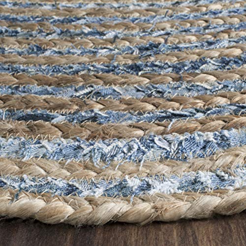 SAFAVIEH Cape Cod Collection Area Rug - 6' Round, Natural & Blue, Handmade Flat Weave Jute, Ideal for High Traffic Areas in Living Room, Bedroom (CAP250A) - size: 6' (Round)