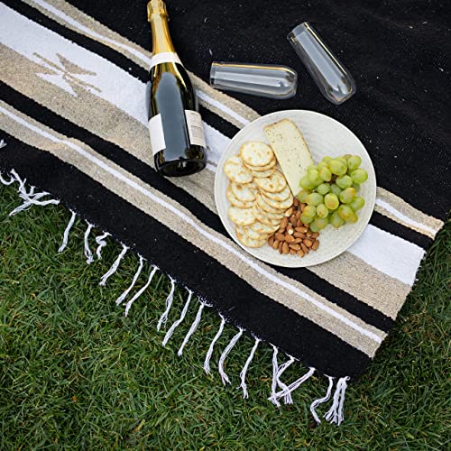 Black Mexican Blanket by Laguna Beach Textile Co - Beach, Yoga, Camping, or Decorative Throw Blanket - Traditional Handmade Serape - Black Baja - color: Black
