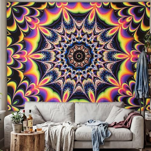 PRRPRR Blacklight Mandala Tapestry for Bedroom, UV Reactive Trippy Wal Tapestries, Bohemian Aesthetic Wall Art Decor for Adults Teens and Hippies Tapestries (Mandala Red, 78"x59") - color: Mandala Tapestry Red, size: 78"L x 59"W