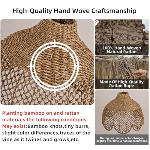 Rattan Pendant Light Fixtures,18.11" Boho Seagrass Pendant Light,3-Light Hand Woven Water Plants Rattan Chandelier for Dining Living Bedroom Kitchen Farmhouse - color: Black, size: 18.11" 3-Light