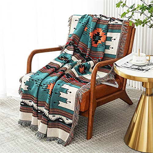 Homesy Boho Throw Blankets Southwestern Bed Throws Cover Reversible Green Aztec Southwest Blanket for Couch Chair Sofa Home Outdoor Beach Car Tent Travel Camping 63"x87" - color: Green, size: 63"x87"