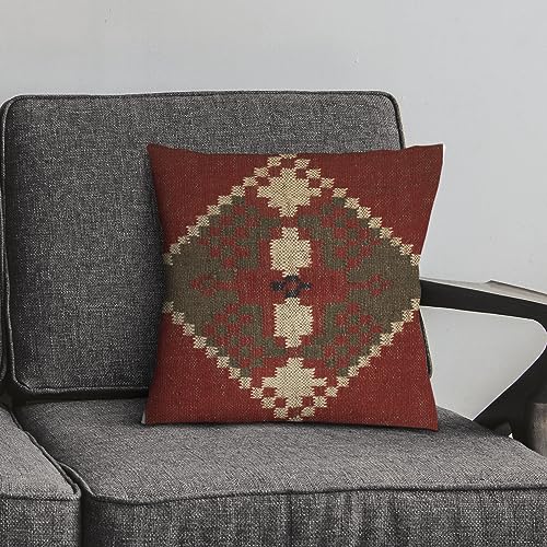 Vintage Wool Jute Kilim Pillow Cover Indian Handmade Tribal Cushion for Sofa Bed Chair Boho Multicolor Rustic Throw Living Room Decor - color: Multi 04