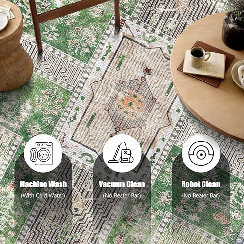YARNSCAPE Vintage 3' x 5 ' Washable Area Rug - Stylish Indoor Rug for Living, Dining or Bedroom - Lightweight Carpet with Non-Slip Backing - Foldable for Easy Placement and Maintenance - Green - color: Vintage-green, size: 3' x 5' (Rectangular)