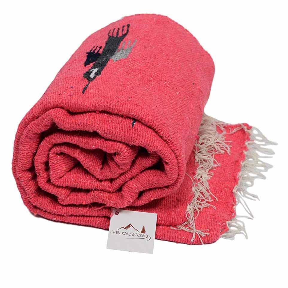 Open Road Goods Mexican Thunderbird Yoga Blanket, Handwoven Throw for Yoga, Meditation, and Home Décor – Versatile Blanket for Beach, Picnic, Camping, or Outdoor Use - color: Hot Pink