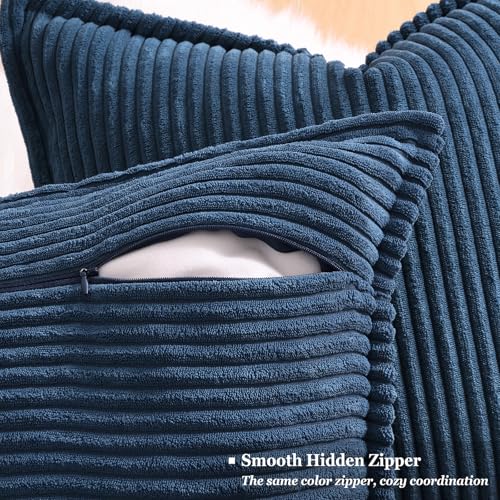 decorUhome Summer Patriotic Corduroy Navy Blue Coastal Throw Pillow Covers 20x20 Set of 2 Decorative Soft Boho Farmhouse Couch Pillow Covers for Bed Sofa Broadside Striped Pillow Cases - color: Navy Blue, size: 20" x 20" (Pack of 2)