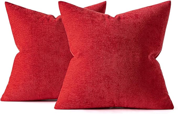 MIULEE Pack of 2 Red Decorative Christmas Pillow Covers 20x20 Inch Soft Chenille Couch Throw Pillows Farmhouse Cushion Covers for Home Decor Sofa Bedroom Living Room